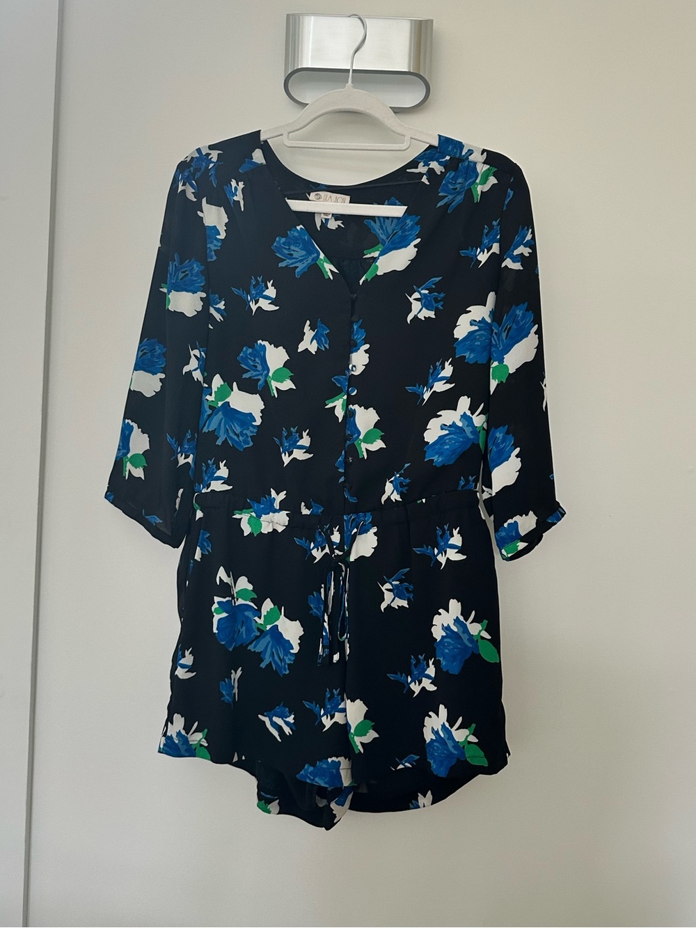 Lila Rose Navy Floral Romper with Blue & White Blooms
